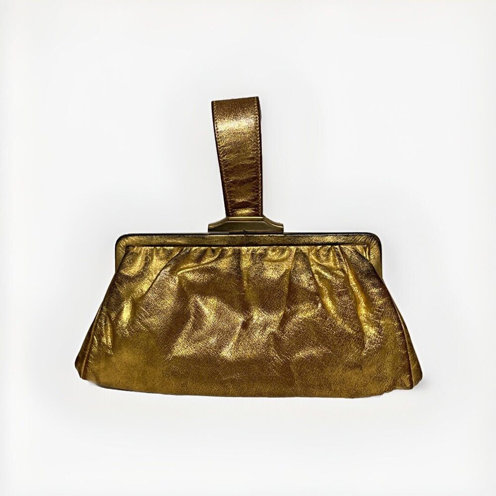 Vintage Wilshire Original Gold Evening Bag Clutch Purse Wristlet W/Mirror 60’s?